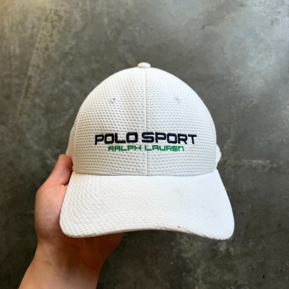 Polo Sport Ralph Lauren Hat Cap Fitted Men's M/L White Mesh Baseball Performance